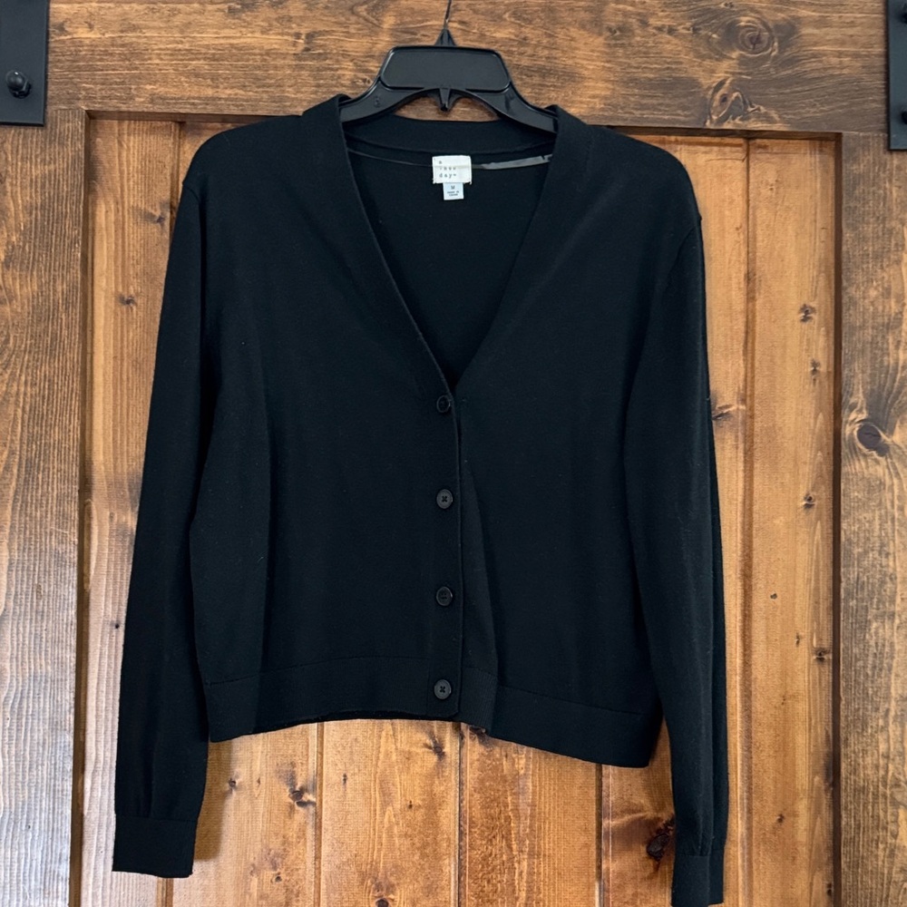 Black V-Neck Button-Front Cardigan